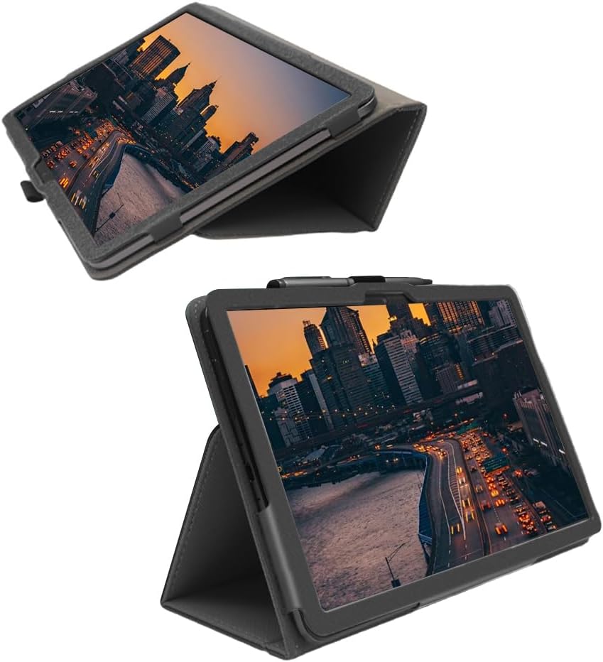 for HiGrace C10/CZZ C10/Lville LVEC10 C10/HotLight C10 Tablet Leather Case Shockproof Magnetic Clasp Folio Smart Cover&Hand Strap for Hakaug Octa-Core/Okaysea 0KSC10/Freeski 10.1 inch (Black)