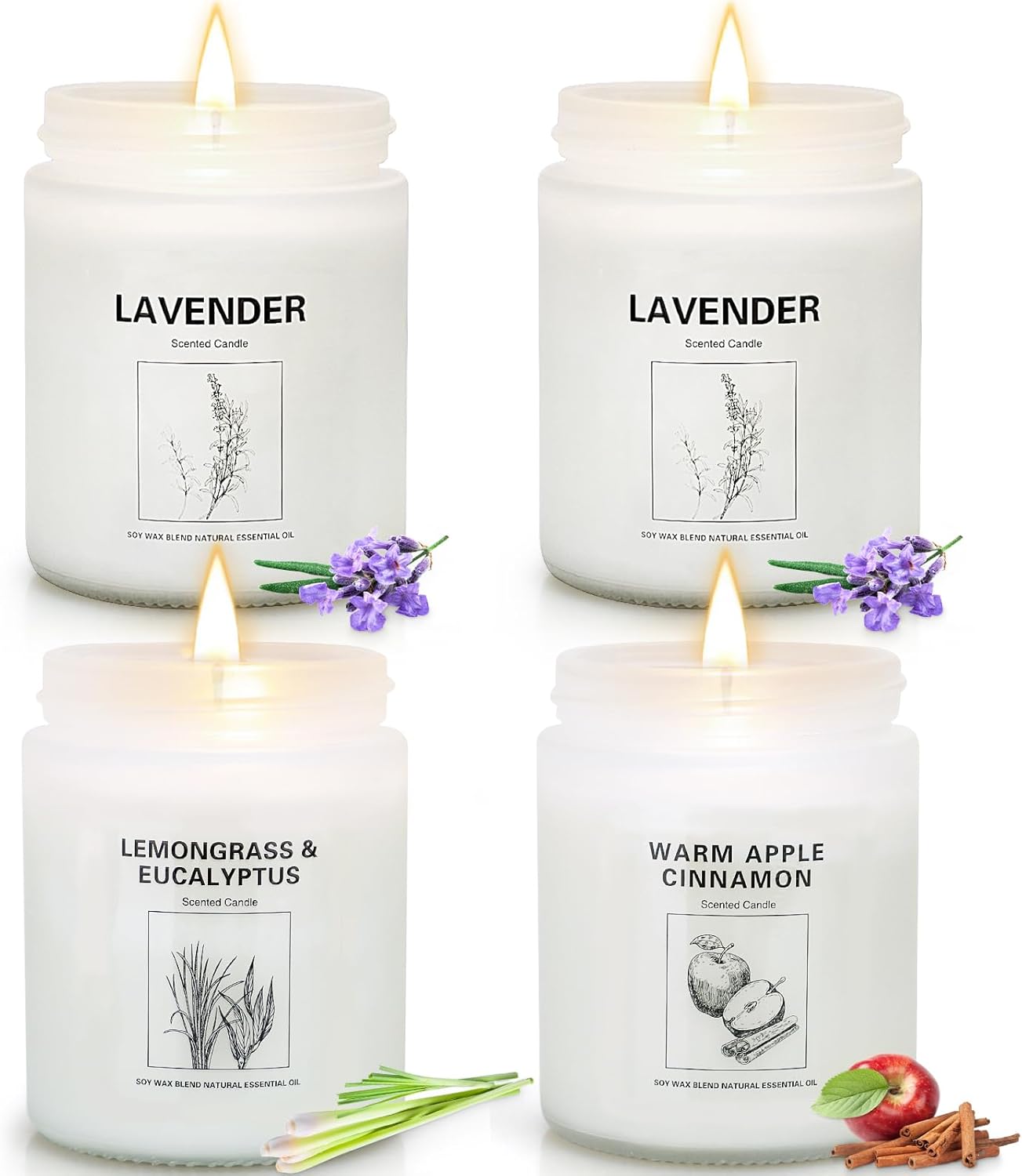 4 Pack Candles for Home Scented, Lavender Candles Gifts Set, 28 oz Aromatherapy Apples Cinnamon Scented Candles for Home 200 Hour Long Lasting Soy Candle for Women Men Birthday Thanksgiving Christmas