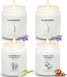 4 Pack Candles for Home Scented, Lavender Candles Gifts Set, 28 oz Aromatherapy Apples Cinnamon Scented Candles for Home 200 Hour Long Lasting Soy Candle for Women Men Birthday Thanksgiving Christmas