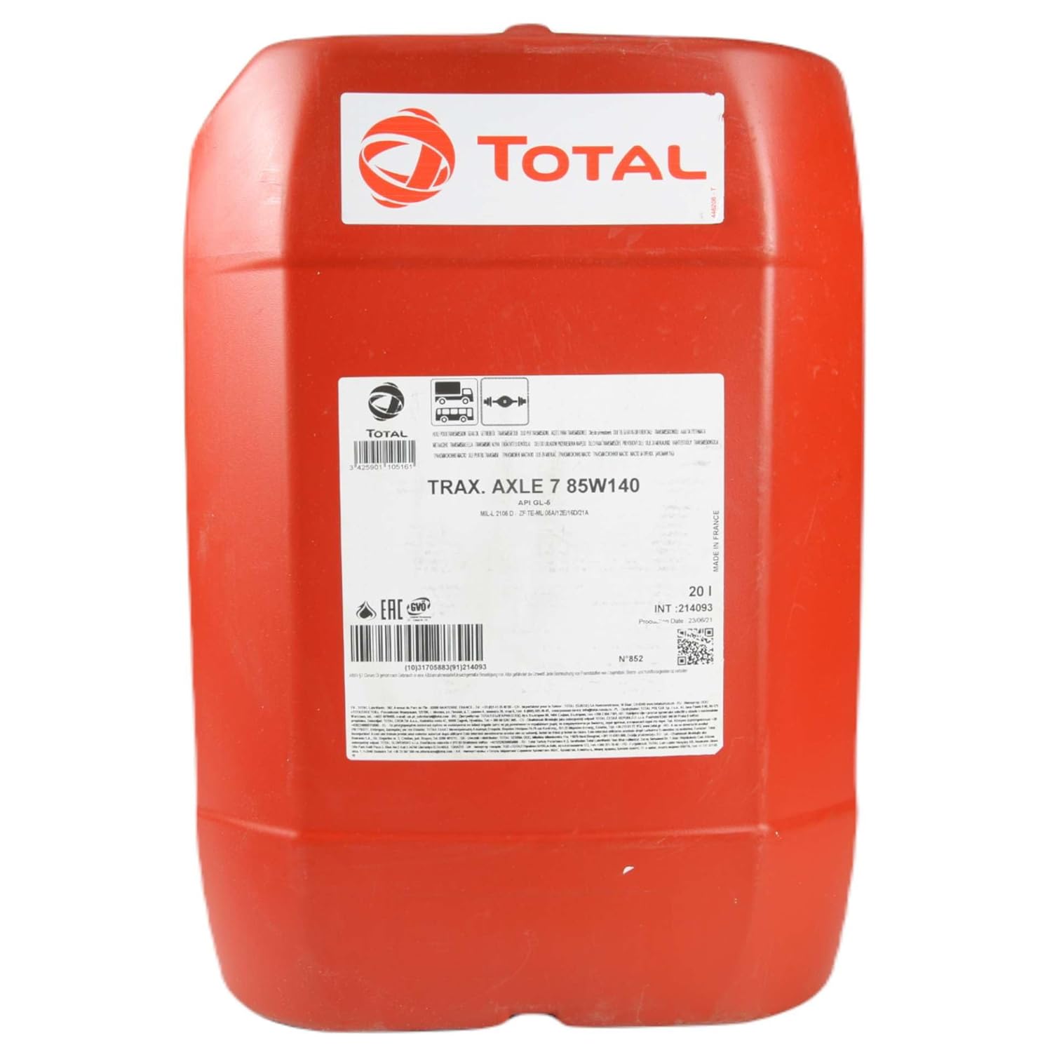 TotalEnergies Traxium Axle 7 85W-140 GL5 Transmission Oil 20 Litres - Extreme Pressure Gear Oil for Transmissions, Axles, and Differentials