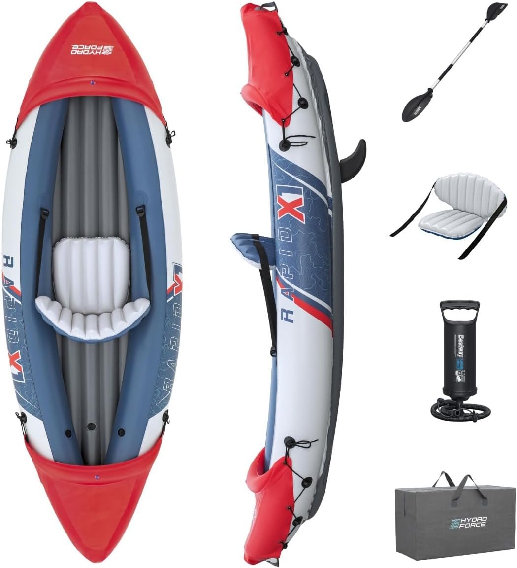 Bestway Hydro-Force Rapid X1 Inflatable Kayak, Inflatable 1 Person Kayak Set with Hand Pump and Carry Bag
