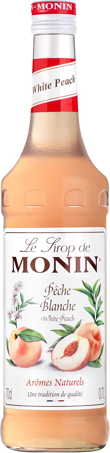 MONIN Premium White Peach syrup 700ml for Cocktails and Mocktails. Vegan-Friendly, Allergen-Free, 100% Natural Flavours and Colourings