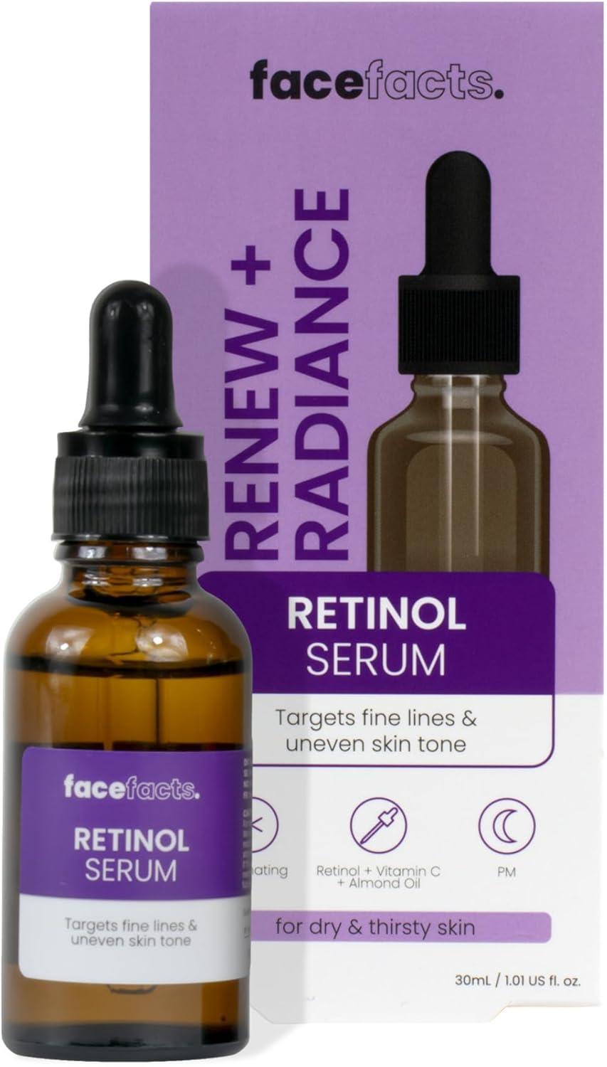 Face Facts Renewing Facial Night Serum | Retinol | Targets fine lines & uneven skin tone | 30ml