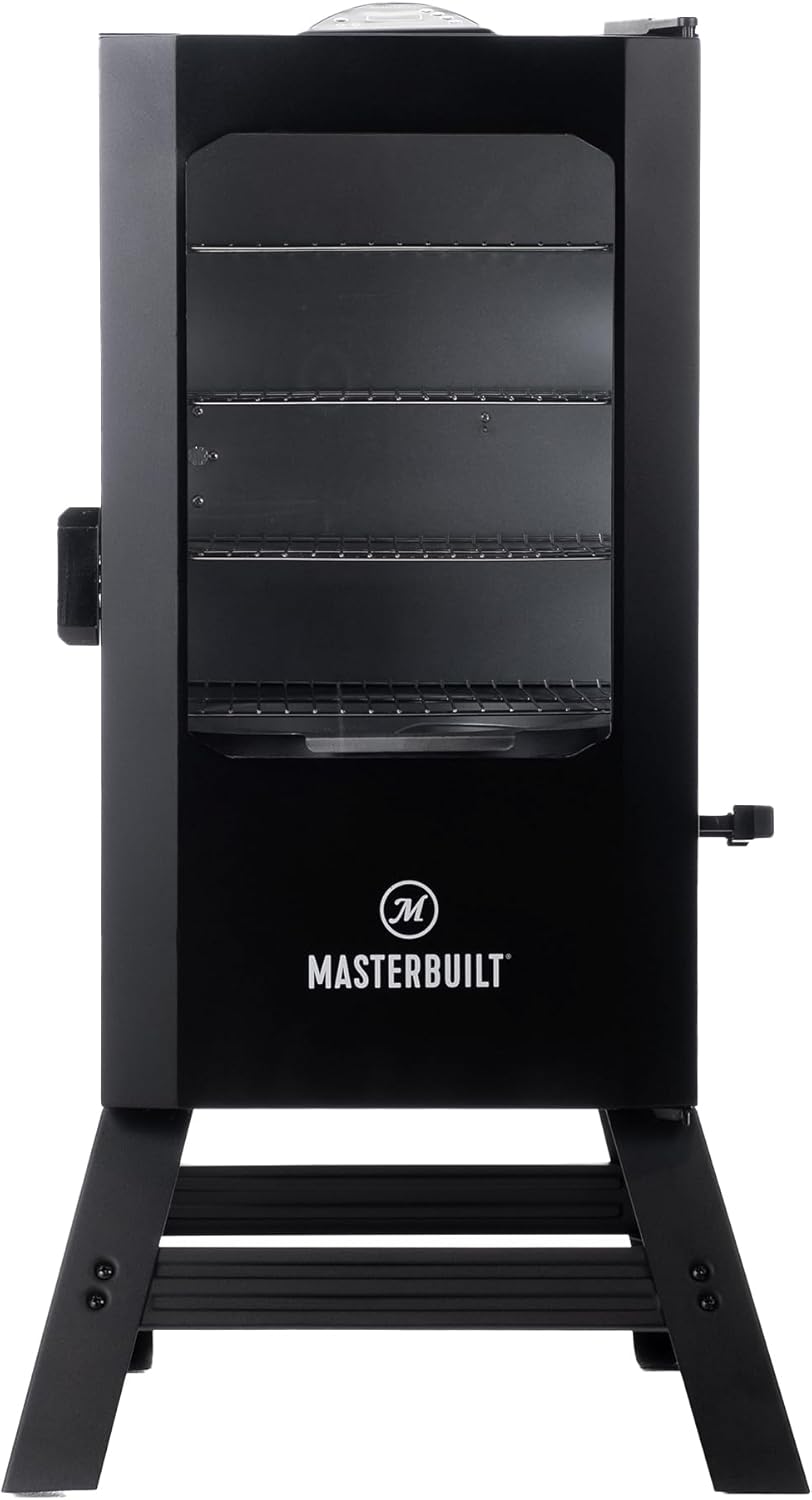 Masterbuilt® 30-inch Digital Electric Vertical BBQ Smoker with Leg Kit, Side Wood Chip Loader and 710 Cooking Square Inches in Black, Model MB20070421