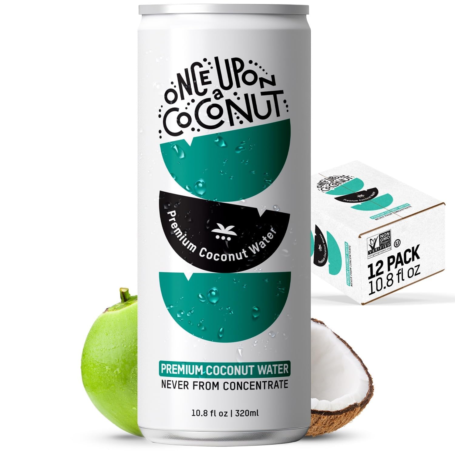 Once Upon a Coconut Premium Coconut Water - Low Calorie All-Natural Drink with Electrolytes - No Artificial Sweeteners - Non-GMO - Gluten-Free - Pack of 12 Cans (each 10.8 fl oz)