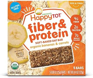Happy Tot Organics Fiber & Protein Soft-Baked Oat Bars Organic Toddler Snack Banana & Carrot, 0.88 Ounce Bars, 5 Count Box (Pack of 1)