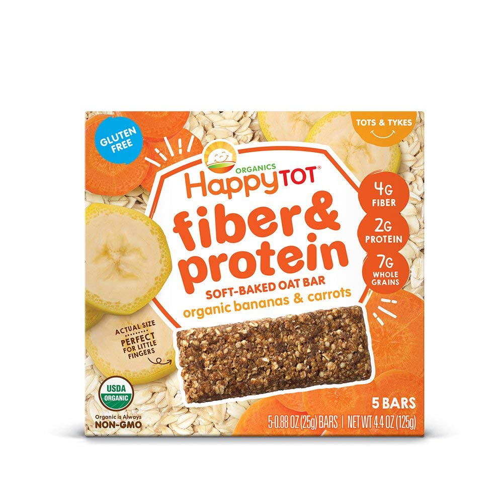 Happy Tot Organics Fiber & Protein Soft-Baked Oat Bars Organic Toddler Snack Banana & Carrot, 0.88 Ounce Bars, 5 Count Box (Pack of 1)