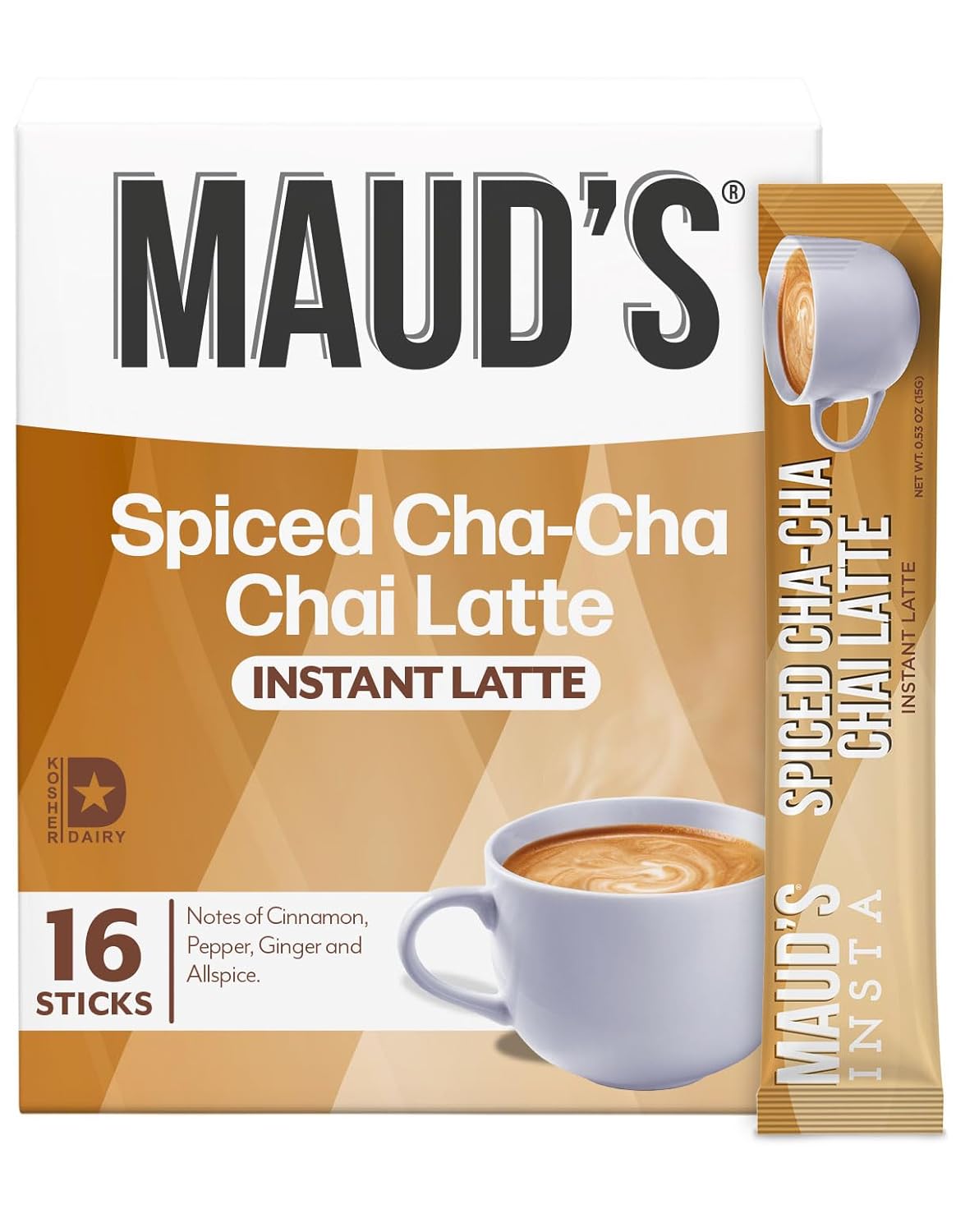 Maud's Spiced Chai Tea Latte Instant Packets, 16 ct, 100% Gourmet Blended Tea Leaves, Instant Hot or Iced Chai Tea Latte - Just add water
