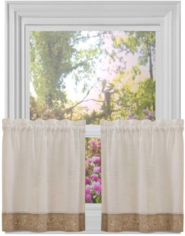 Achim Home Furnishings, Natural Oakwood Tier Pair, 58 36-Inch, 58" x 36" (Model: OWTR36NT12)