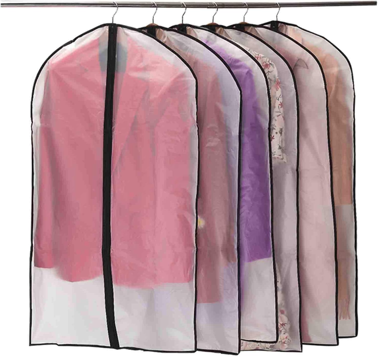 Niviy Garment Covers Dustproof Clothes Covers Moth Proof Coat Bag with Zip PEVA Translucent Dress Cover Waterproof Anti-mite Breathable Suit Protector 6pcs 60 * 100cm (Black)