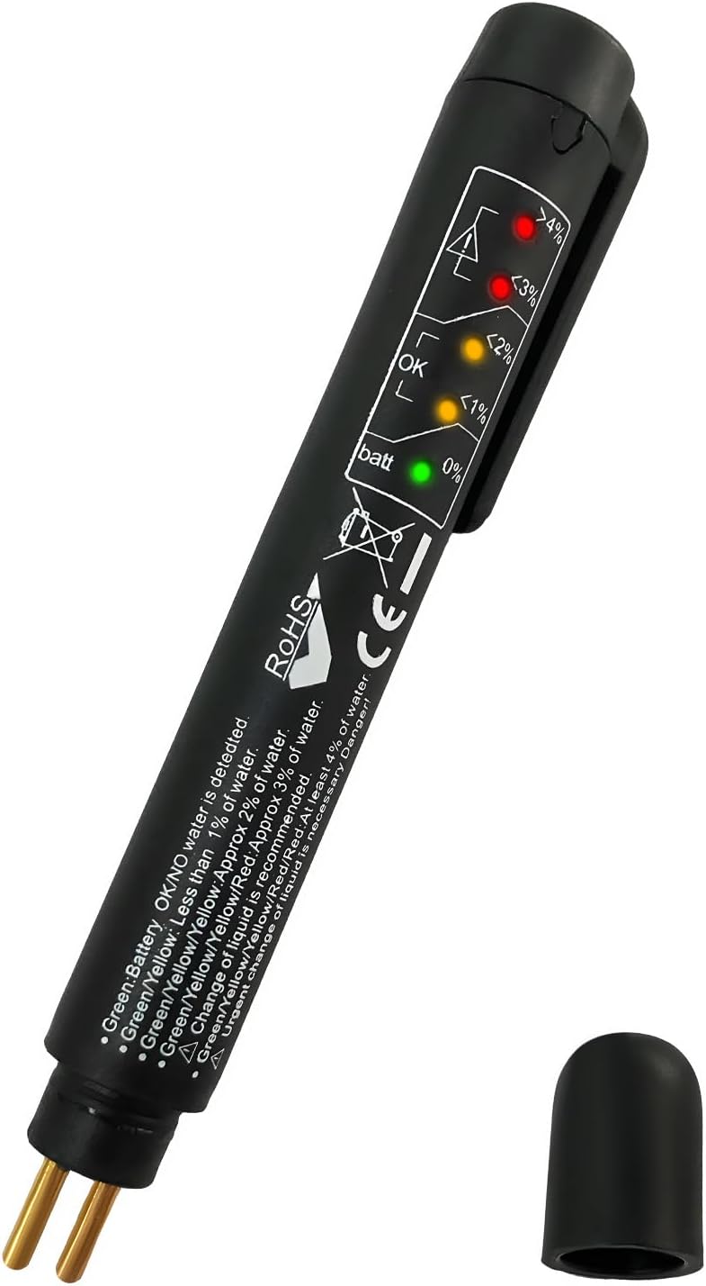 Brake Fluid Liquid Tester Pen, DOT 3 DOT 4 DOT 5.1 Brake Fluid Diagnostic Testing Pen, Vehicle High-Precision Hydraulic Liquid Oil Moisture Analyzer with 5 LED Indicators
