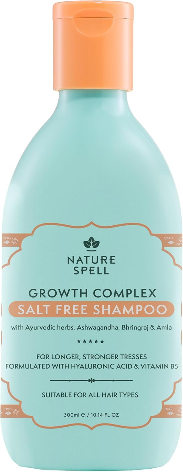Nature Spell Hair Growth Complex Shampoo, Nourishing and Strengthening, Infused with Hyaluronic Acid and Vitamin B5, For All Hair Types, Vegan, 300ml