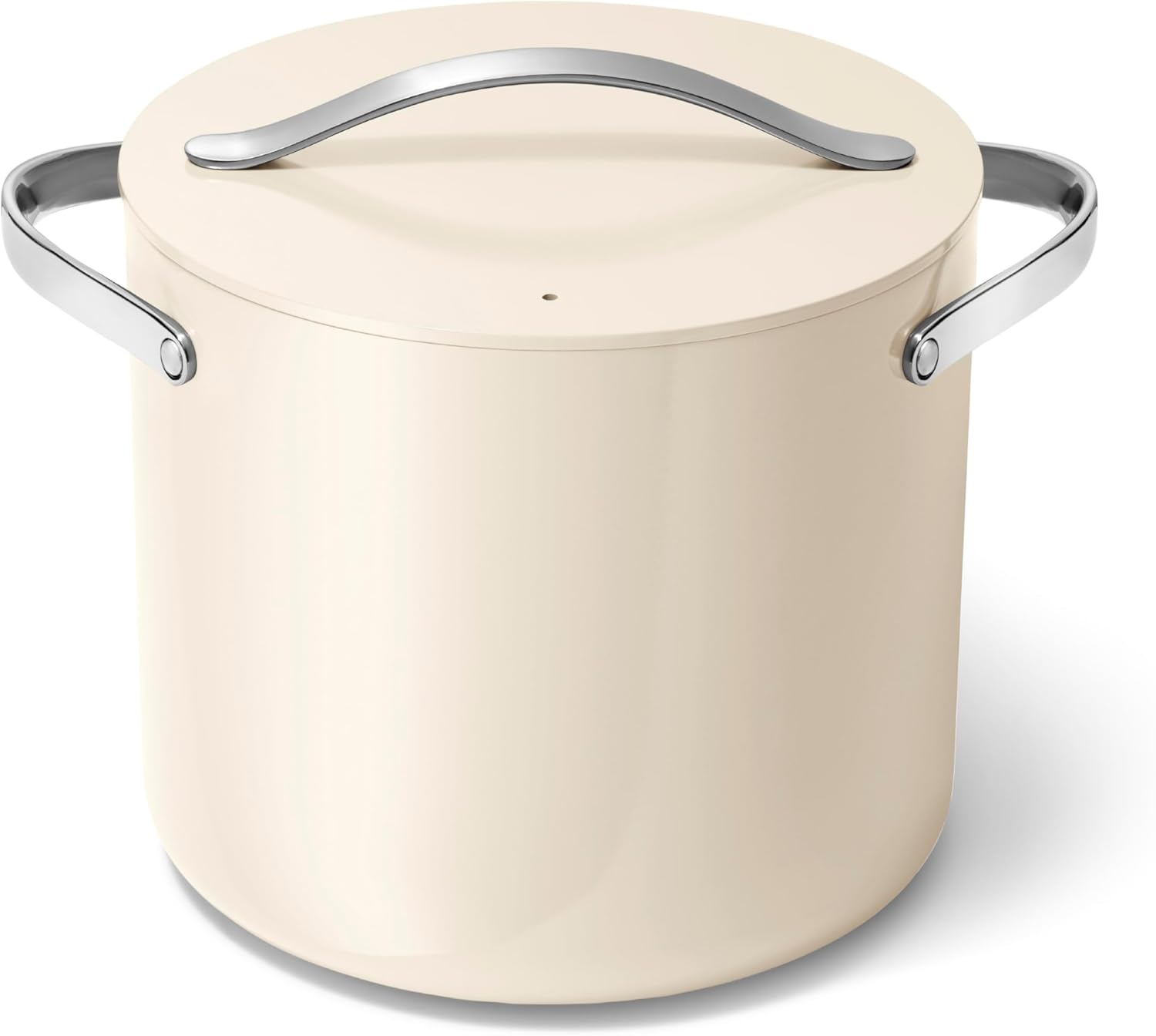 Caraway Stock Pot - 12 Qt Ceramic Coated With Lid - Free From Forever Chemicals - Large for Bigger Batches - Cream
