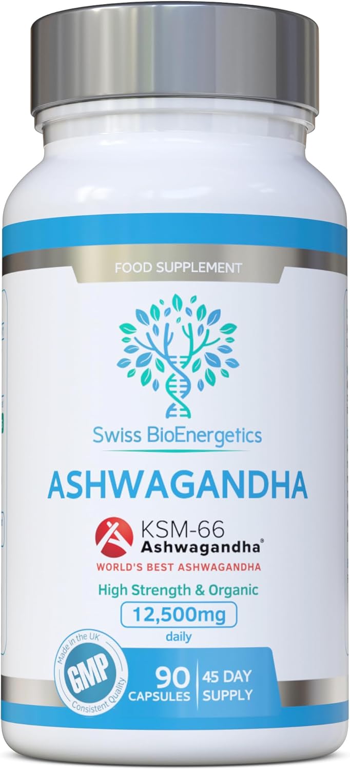 Ashwagandha KSM-66 : 12,500mg Daily Super High Strength Ashwagandha - 5% Withanolides - Equivalent 1000mg Extract - No Artificial Fillers or Binders - Organic Withania Somnifera Root - UK Made