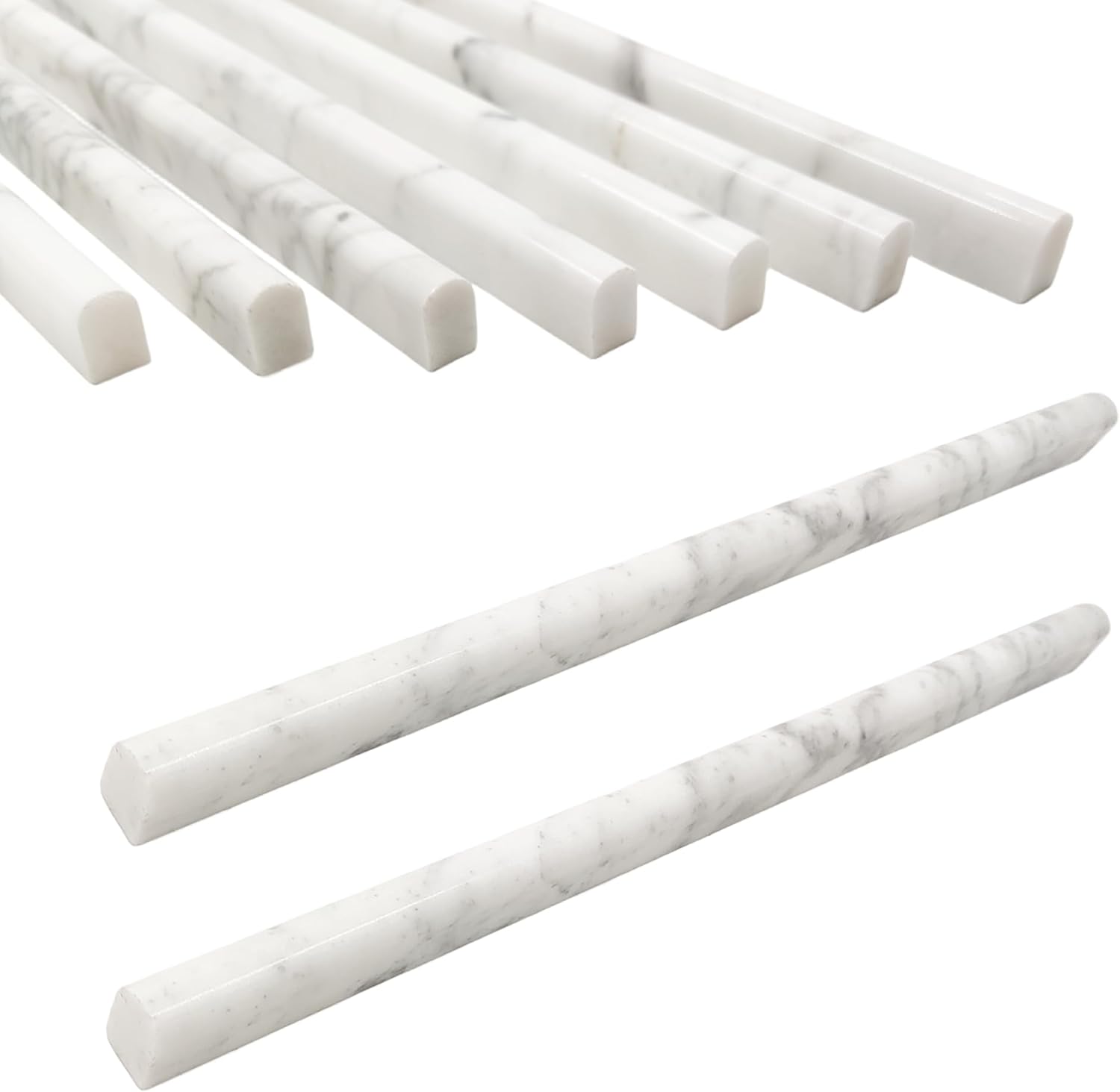 15 Pack 0.5"X12" Carrara White Marble Pencil Liner Tile, Polished Marble Tile Edge Trim for Kitchen Backsplash, Bathroom and Shower Walls (Carrara White (0.5''x12''))