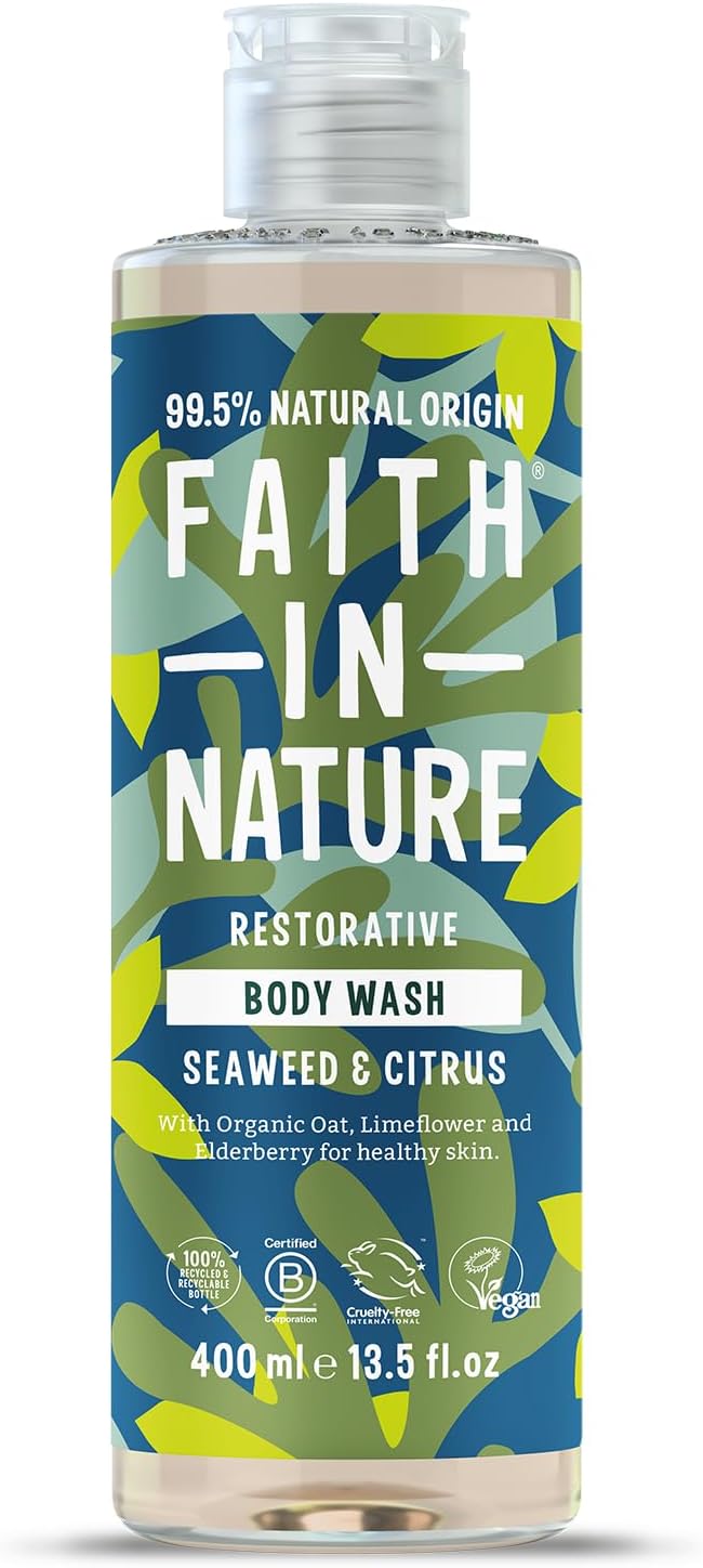 Faith In Nature Natural Seaweed and Citrus Body Wash, Restorative Shower Gel, Vegan and Cruelty Free, No SLS or Parabens, 400 ml