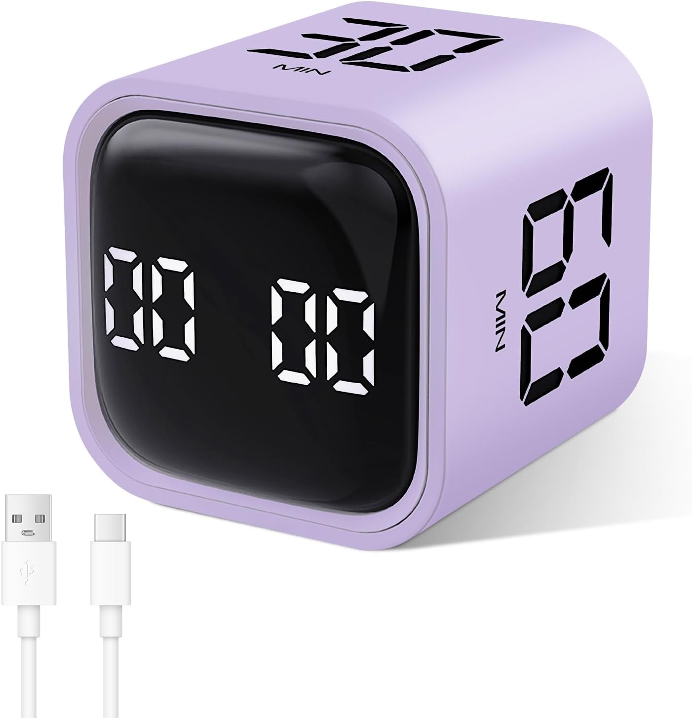 GuDoQi Multi-Function Cube Timer, 5/10/30/60 Min & Custom Count Down, Included Pause & Resume Feature, Silent, Vibrate & Adjustable Sound Alarm for Productivity in Tasks, Study & Kitchen, Purple