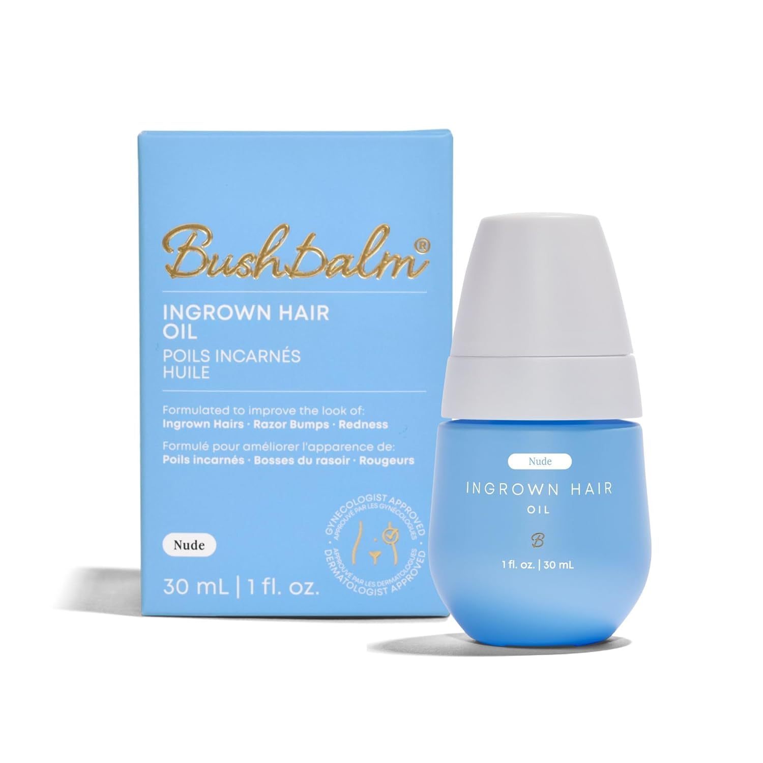 Bushbalm Ingrown Hair Oil - Helps Prevent and Repair Skin from Ingrown Hairs, Razor Burn & Underarm Bumps - Soothe Skin from Post Shave Itchiness, Irritation and Redness, 30 ml - Nude Oil