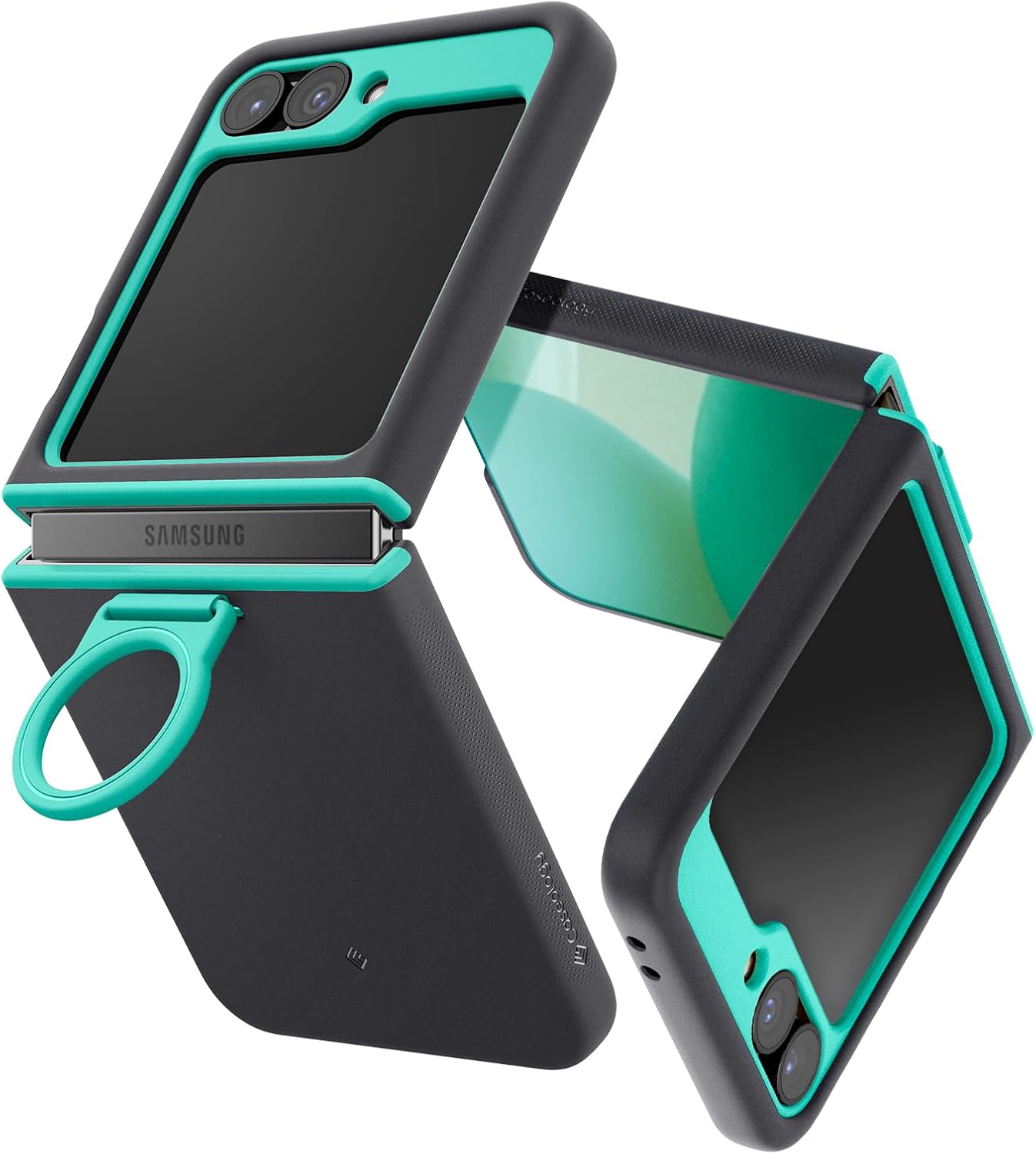 Caseology Nano Pop for Samsung Galaxy Z Flip 6 Case [Finger Ring Grip] [TPU + PC Dual Structure] [Air Space Tech Protection] with Side Dual Dot Grip Phone Case For Samsung Z Flip 6 - Prune Charcoal