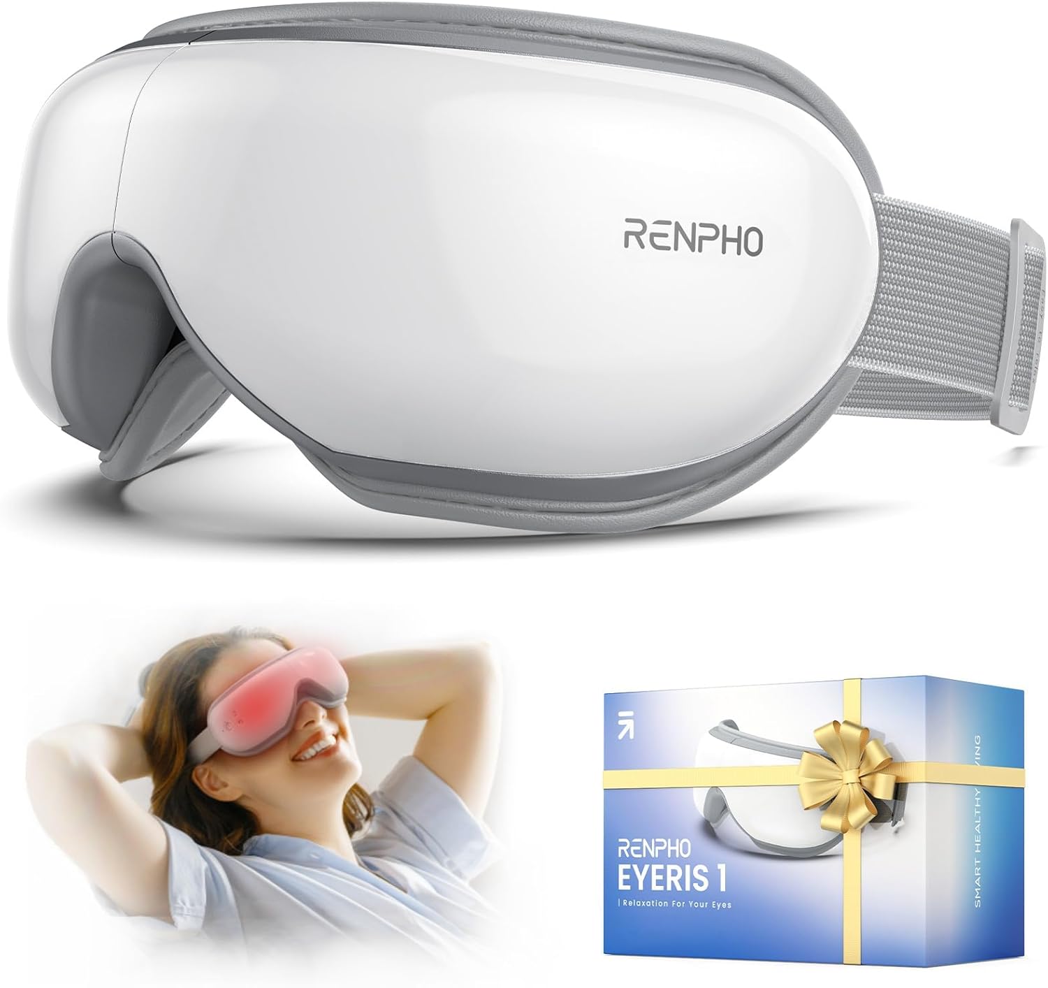 RENPHO Eyeris 1 Eye Massager with Heat & Bluetooth Music, Heated Eye Mask for Sleeping, Relieve Strain Dry Eyes, Face Massager, Birthday Gifts for Women Men