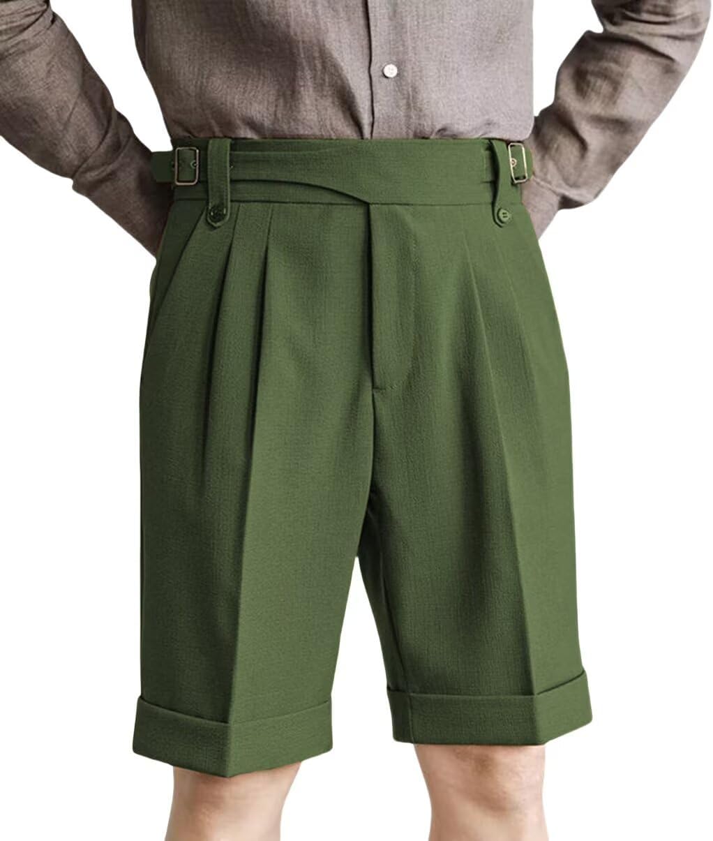 Men's Pleated Shorts Casual Italian Shorts Summer Lightweight Gurkha Dress Pants with Pockets