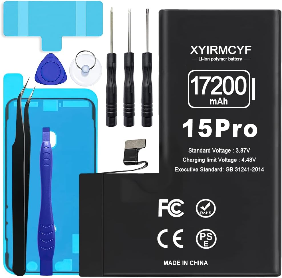 17200mAh Super Capacity Battery Compatible with iPhone 15 Pro, 0 Cycle Li-Polymer Replacement Battery for iPhone 15 Pro, with Professional Repair Tool Kit