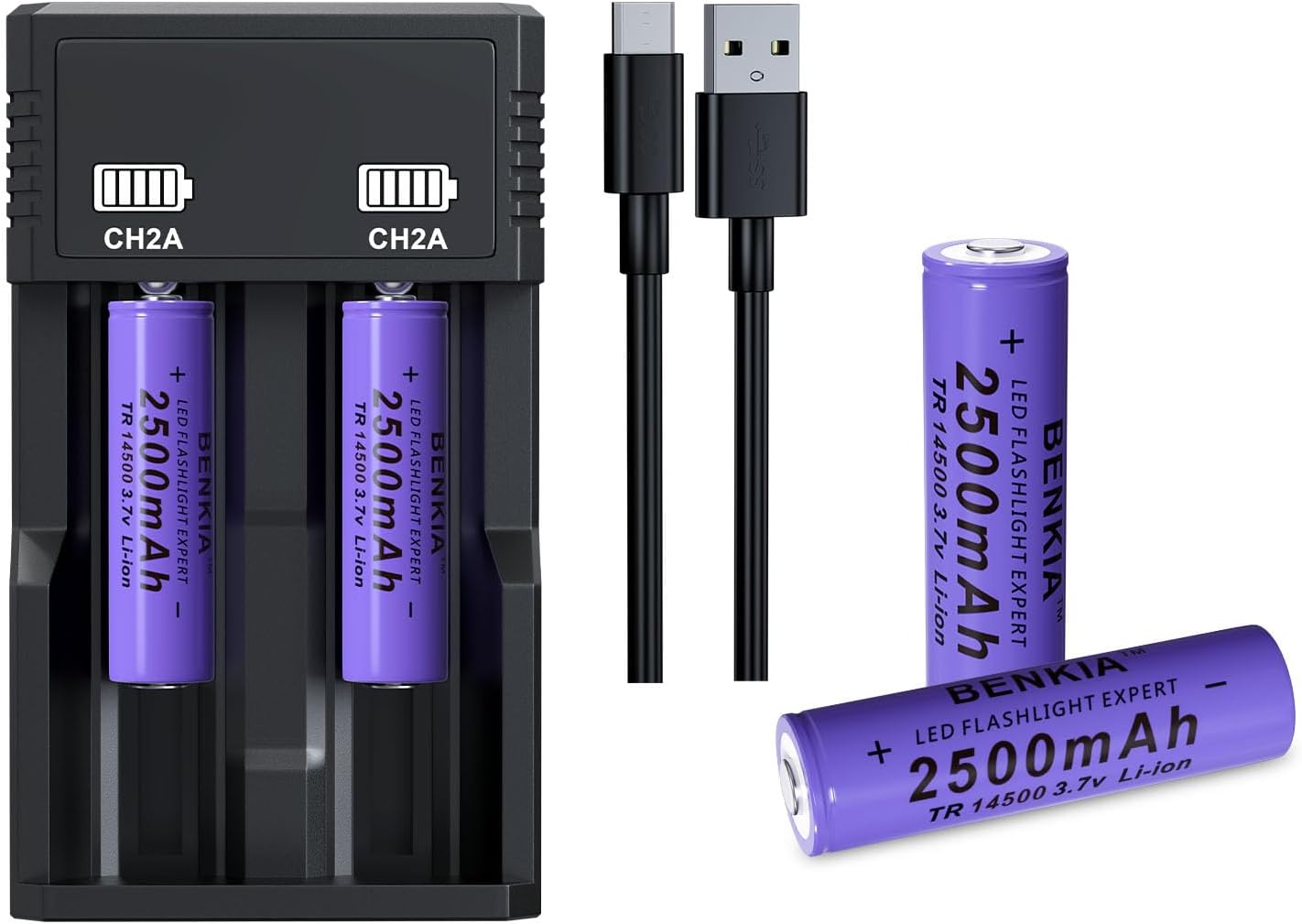 14500 Rechargeable Battery 3.7v Lithium ion Battery 2500mAh High Capacity for Headlamp Flashlights Headlight Cameras Toys.(Button Top 4 Pack,14500 Battery+Charger)