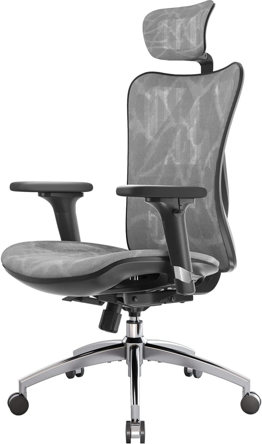 SIHOO M57 Ergonomic Mesh Office Chair, High Back Home Desk Chair with 3D Armrests, Lumbar Support and Adjustable Headrest, Comfortable Computer Chair, Big & Tall Office Chair Hold 330 LBS-Grey