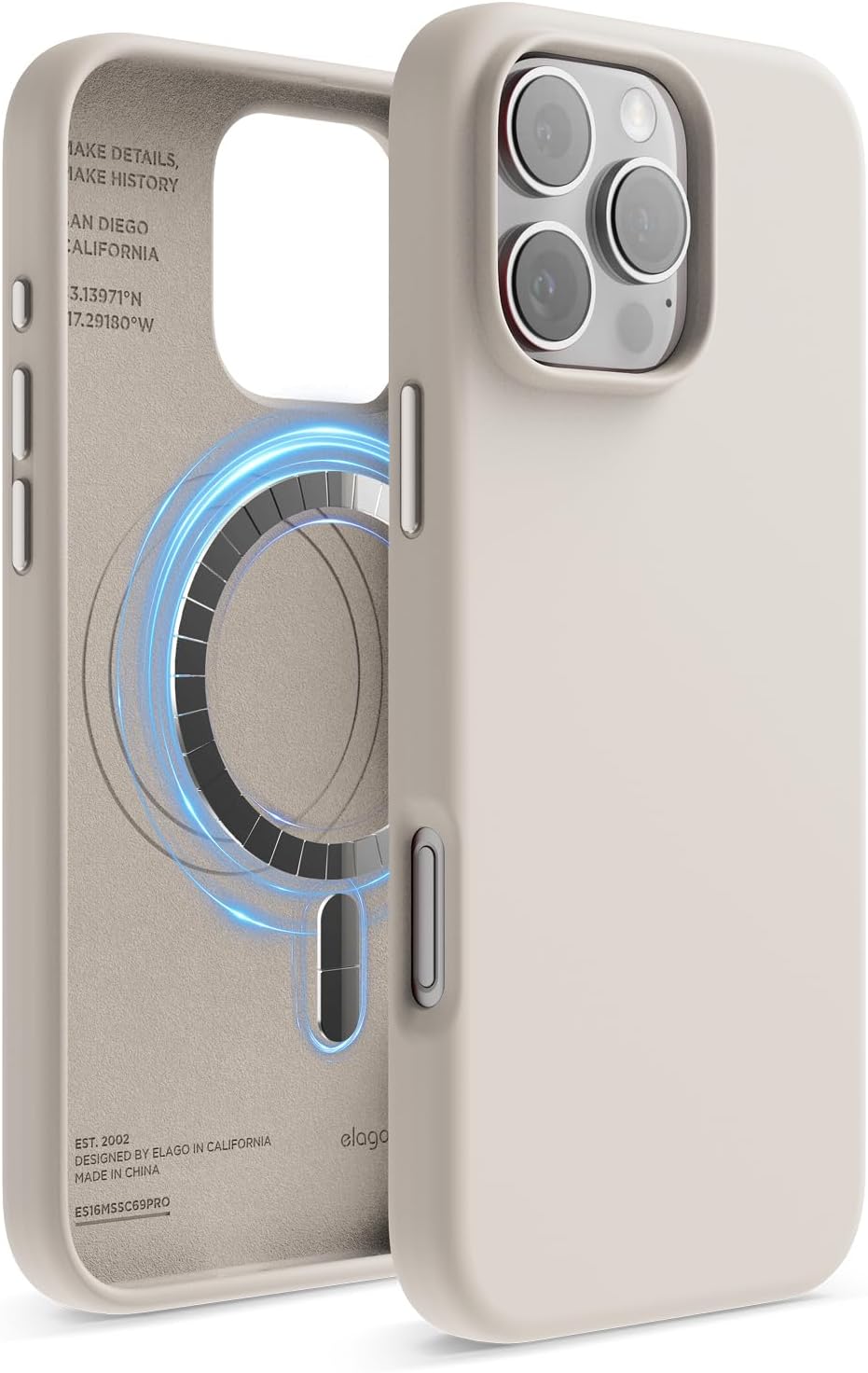 elago Magnetic Silicone Case Compatible with iPhone 16 Pro Max Case 6.9 Inch Compatible with All MagSafe Accessories - Built-in Magnets, Soft Grip Silicone, Shockproof (Stone)