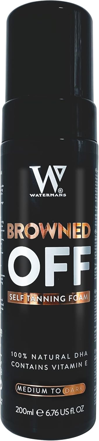 Browned Off® Medium to Dark (200ml) Watermans Self Tanning Mousse with Aloe Vera, Vitamin E, Fast Drying Vegan Best Fake Tan.