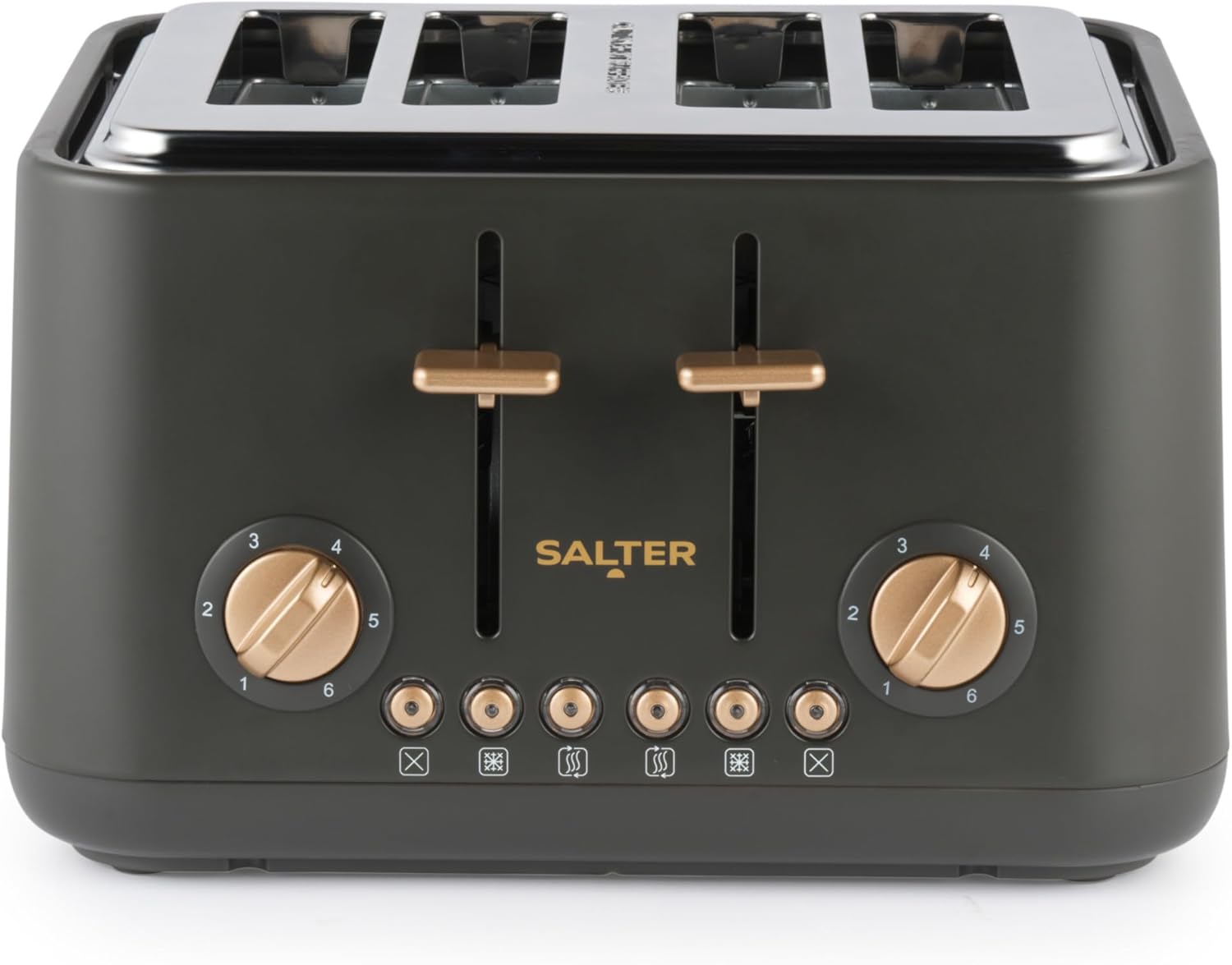 Salter Pebble 4 Slice Toaster – Wide Slot Bread Toaster with High Lift Eject, 6 Browning Levels, Self-Centring Slots, Removable Crumb Tray, Defrost/Reheat/Cancel, Charcoal