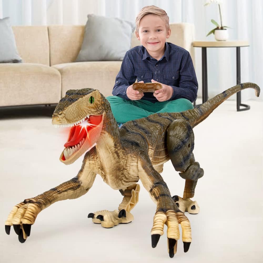 Mini Tudou Remote Control Dinosaur Toys Age 6+,Electronic Walking Dinosaur with LED Light Up and Realistic Simulation Sounds,2.4Ghz Velociraptor Robot Jurassic Dino,RC Dinosaur Toy for Boys Kids 7-9