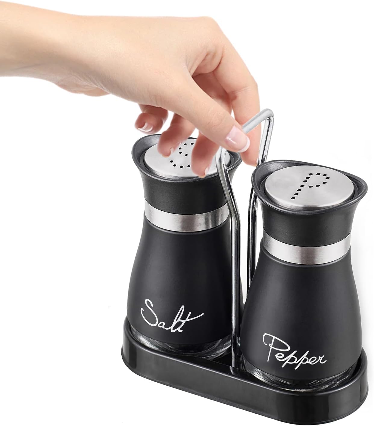 Woeau Black Salt and Pepper Pot Sets - Black Salt and Pepper Pots,Salt and Pepper Shaker Set,Pack of 2 Salt and Pepper Pots