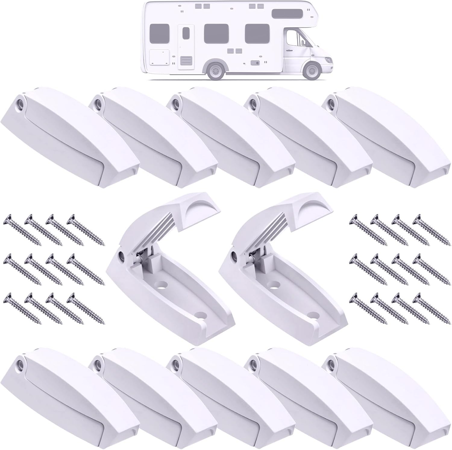 Timtin 12 Pack RV Door Holder Clip, RV Baggage Door Latch Catch, White Plastic Camper Storage Spring Clip Compartment Catch Holder with Screws for Camper Trailer Motorhome Vans Travel Room