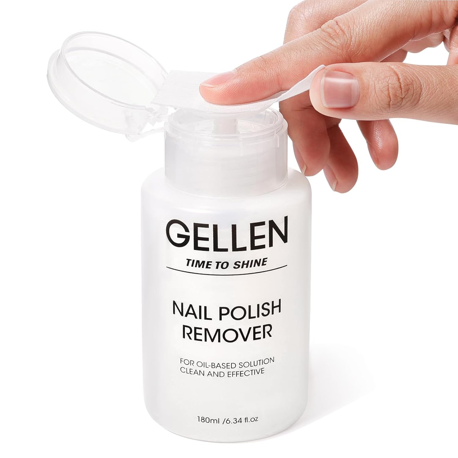Gellen Nail Polish Remover, Non Acetone Nail Polish Remover for Quick Dry Nail Polishes, Gentle Polish Remover Pump, Ultra-Powerful Clear Fingernail Polish Remover, 6.09 Fl Oz