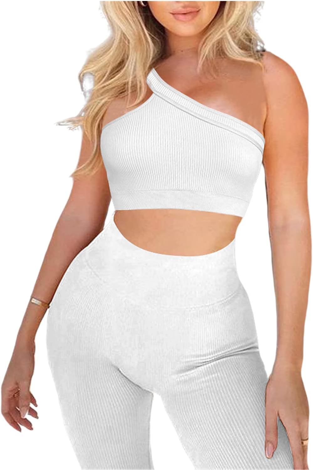 Workout Sets for Women 2 Piece Seamless Sexy One Shoulder Sport Bra High Waist Shorts GMY Yoga Two Piece Outfits