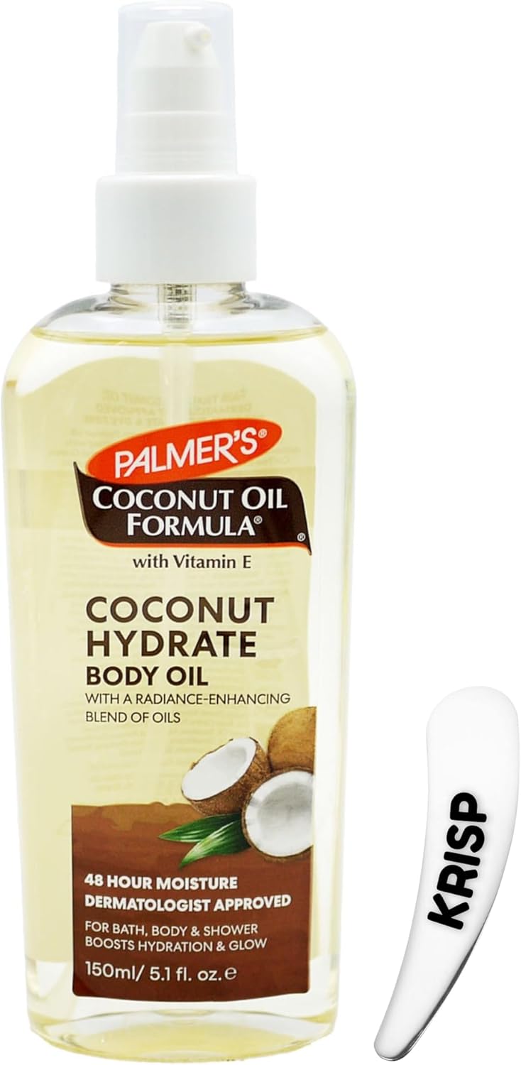 Palmer's Coconut Oil Formula Body Oil 150ml – Hydrating Dry Oil with Vitamin E for Body and Shower | 48H Moisture, Natural Glow and Radiance with Cosmetic Spatula – Fast Absorbing & Non-Greasy