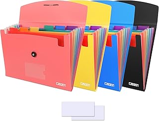 4 Pack 7-Pocket Expanding File, Plastic Expandable File Folder with Pockets, A4/Letter Size Accordion Organizer Folder, for School and Office Supplies - Black&Blue&Pink&Yellow