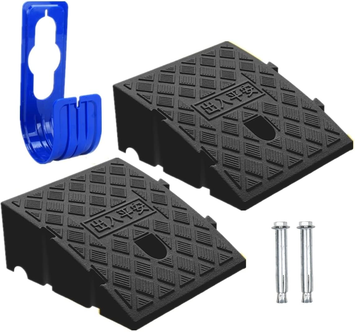 2Pack Curb Ramp Black Color with one Large Hose Hook, Portable Lightweight Heavy Duty Plastic Driveway Curb Ramps for Low Cars,Motorcycle Ramp,Curb Ramps (5.12 inch High)