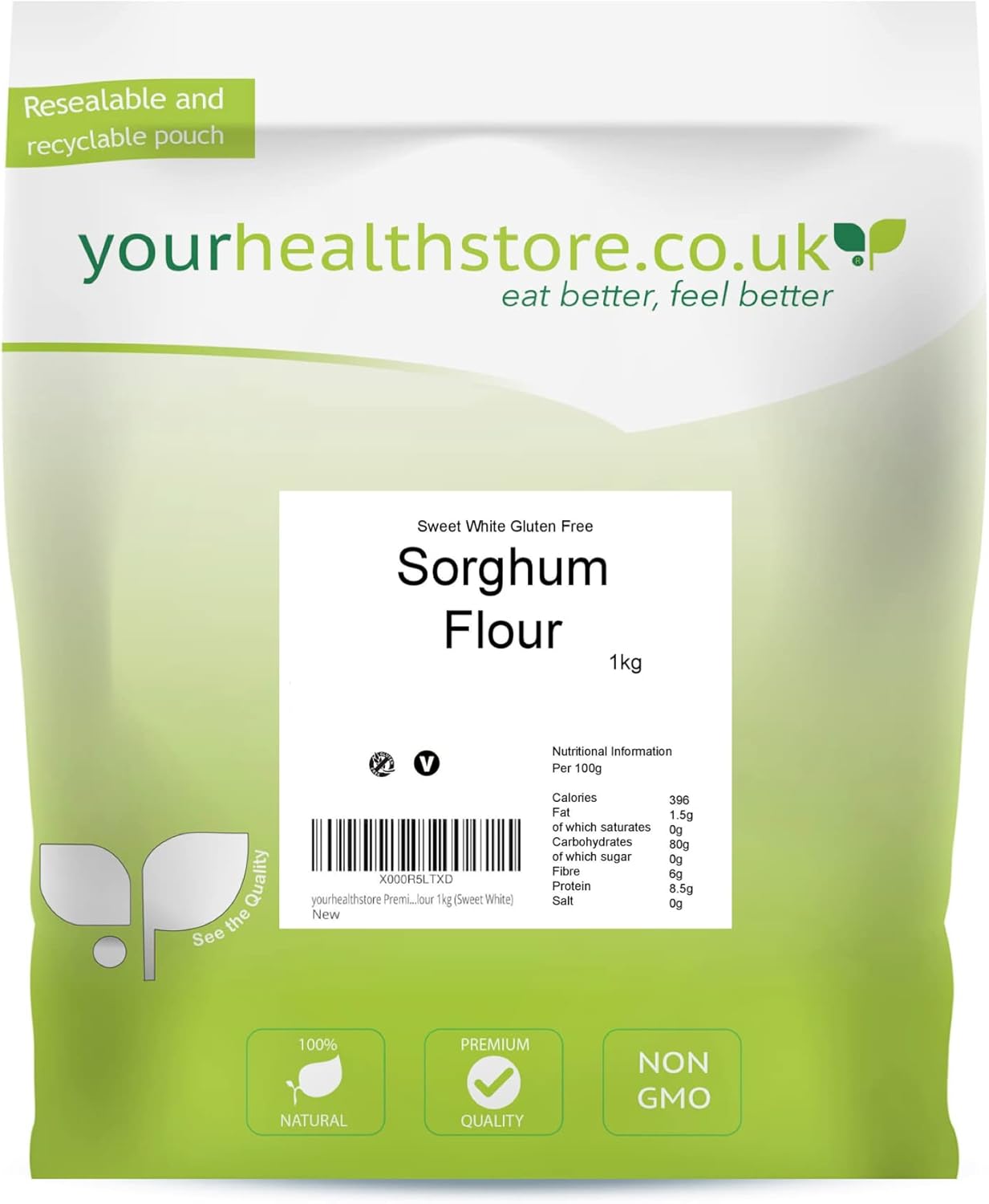 yourhealthstore Premium Whole Grain Gluten Free Sorghum Flour 1kg (Sweet White)