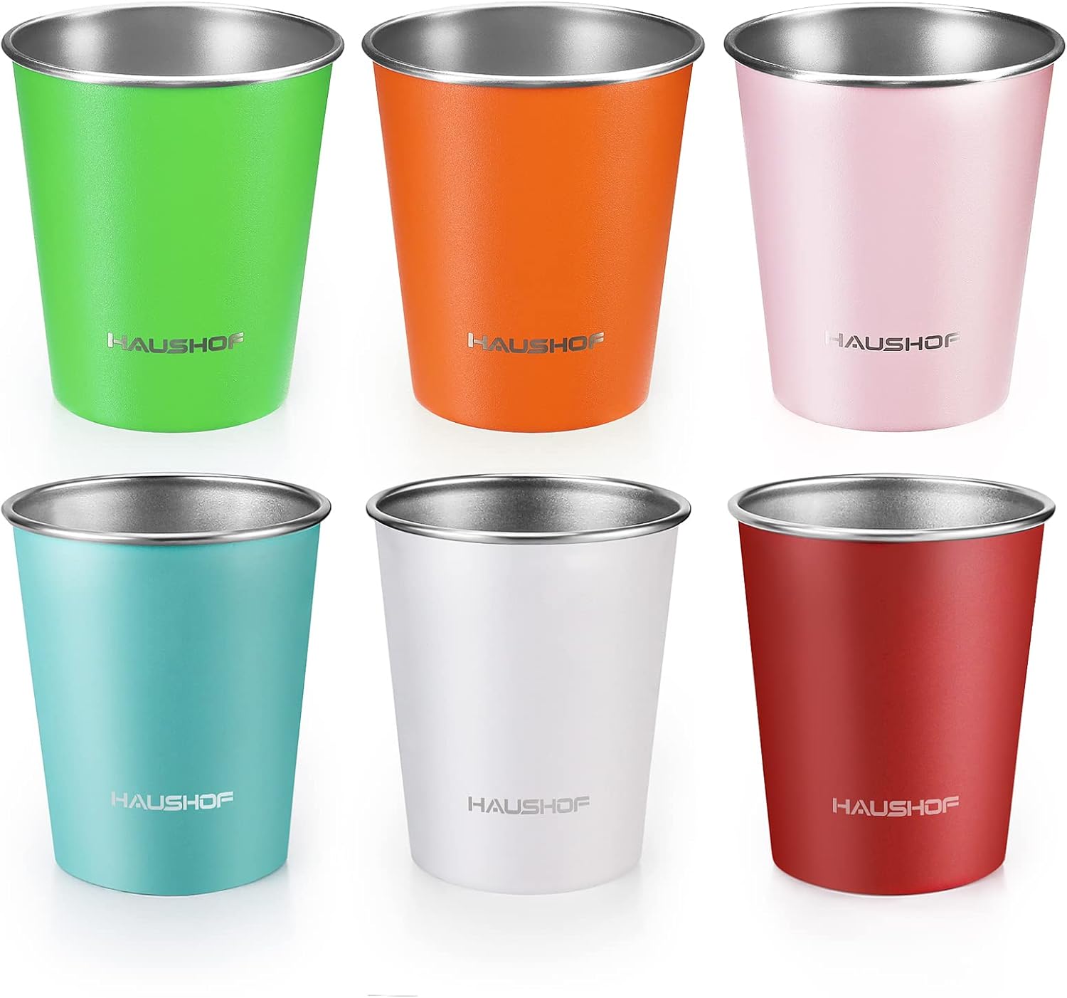 HAUSHOF Pint Cup, 14 oz Stainless Steel Cups, Stackable Metal Drinking Cups, Stacking Beer Pint Cups for Home, Party, Camping, Outdoor, Unbreakable, 6 Pack