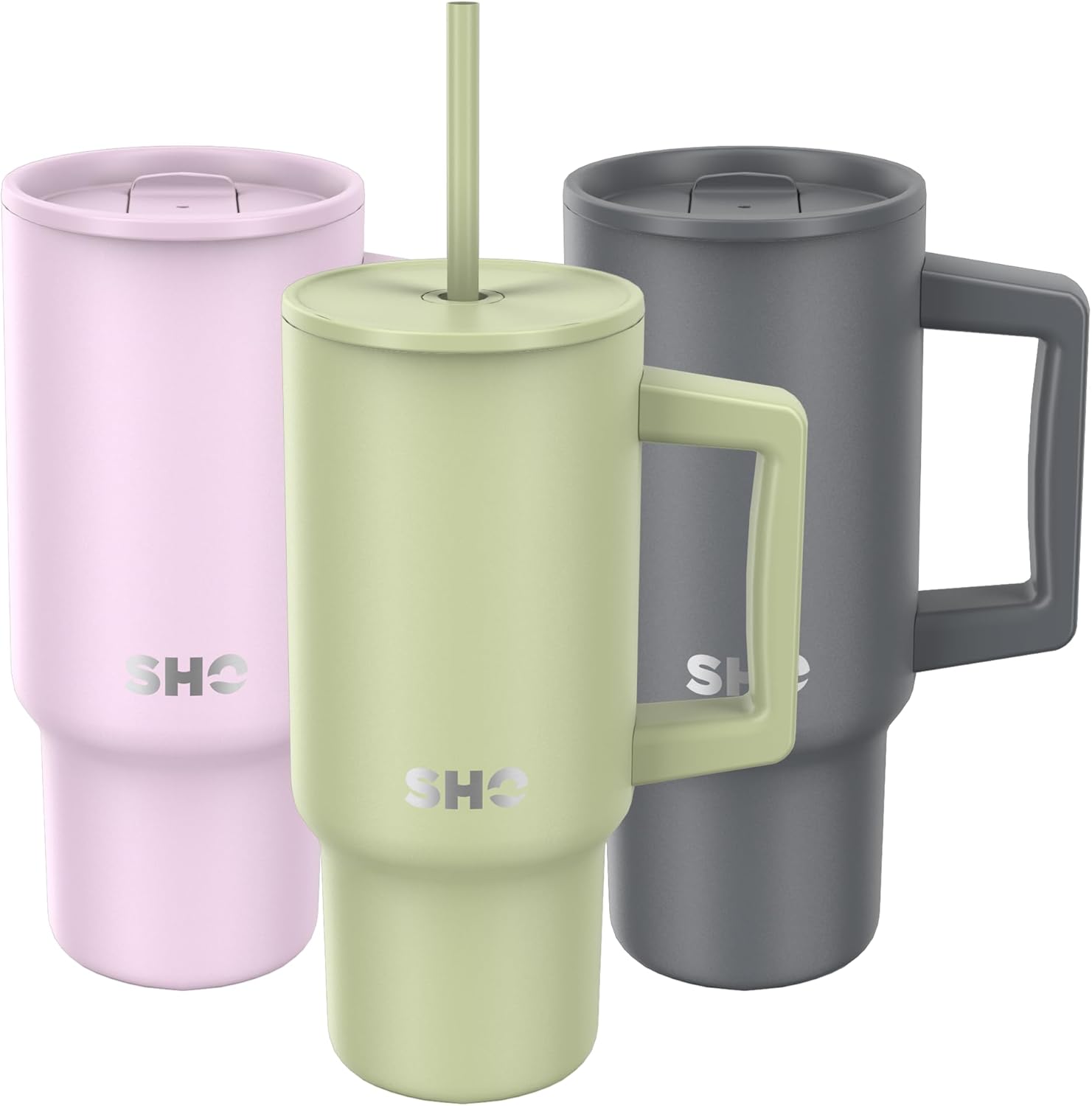 SHO XL Tumbler - Insulated Stainless Steel Reusable Water Bottle Iced Coffee Travel Mug with Handle, Straw Lid & Slider Lid - 900ml / 30 oz - Cold 24 Hours - Hot 12 Hours (Sage, 900ml)