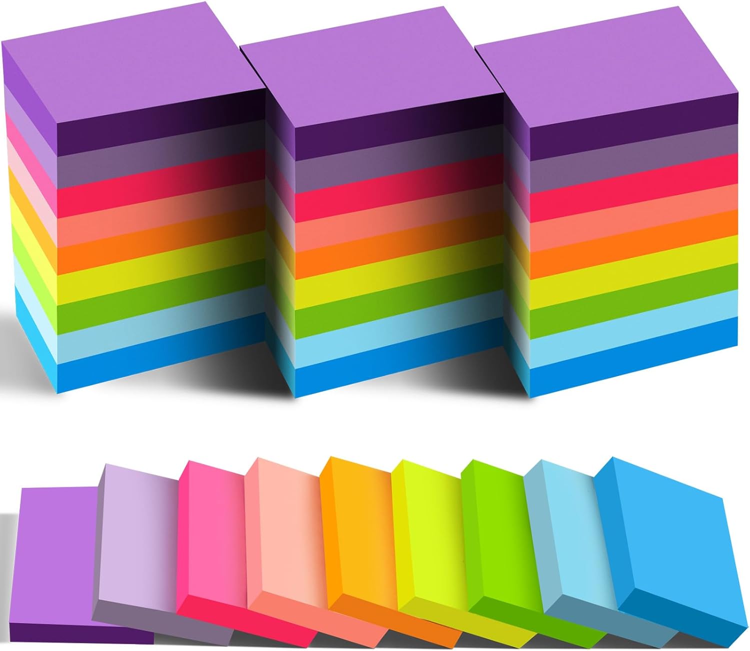 36 Pads Sticky Notes 1.5x2 in Post, 9 Bright Colors Mini Self-Stick Pads Bulk, 70 Sheets/Pad