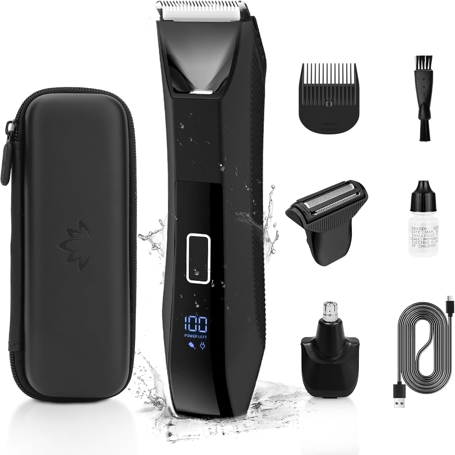 Manscape 3-in-1 Body Trimmer for Men, Groin, Pubic & Ball Hair Shaver No-Nick, Nose Hair Trimmer, Body Groomer for Smooth Shaving, Lightweight with Travel Lock, LED Display, IPX7 Waterproof