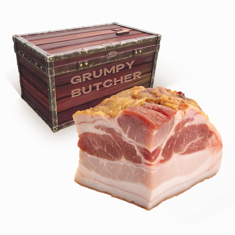 Grumpy Butcher Smoked Pork Belly With Ribs, 4 packs (4.5 total) - Naturally Hardwood Smoked - Premium Duroc Pork Meat No Sugar Bacon Ukranian Podcherevka