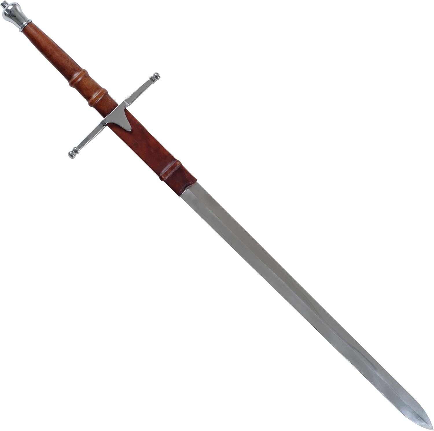 Medieval Sword - William Wallace Sword from Braveheart Replica with Stainless-Steel Double-Edged Blade, Metal Hilt, and Leather Sheath by Whetstone