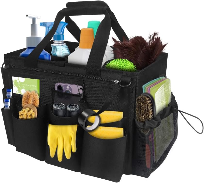 Cleaning Caddy Bag,Cleaning Caddy with Handle for Housekeepers,Black Square