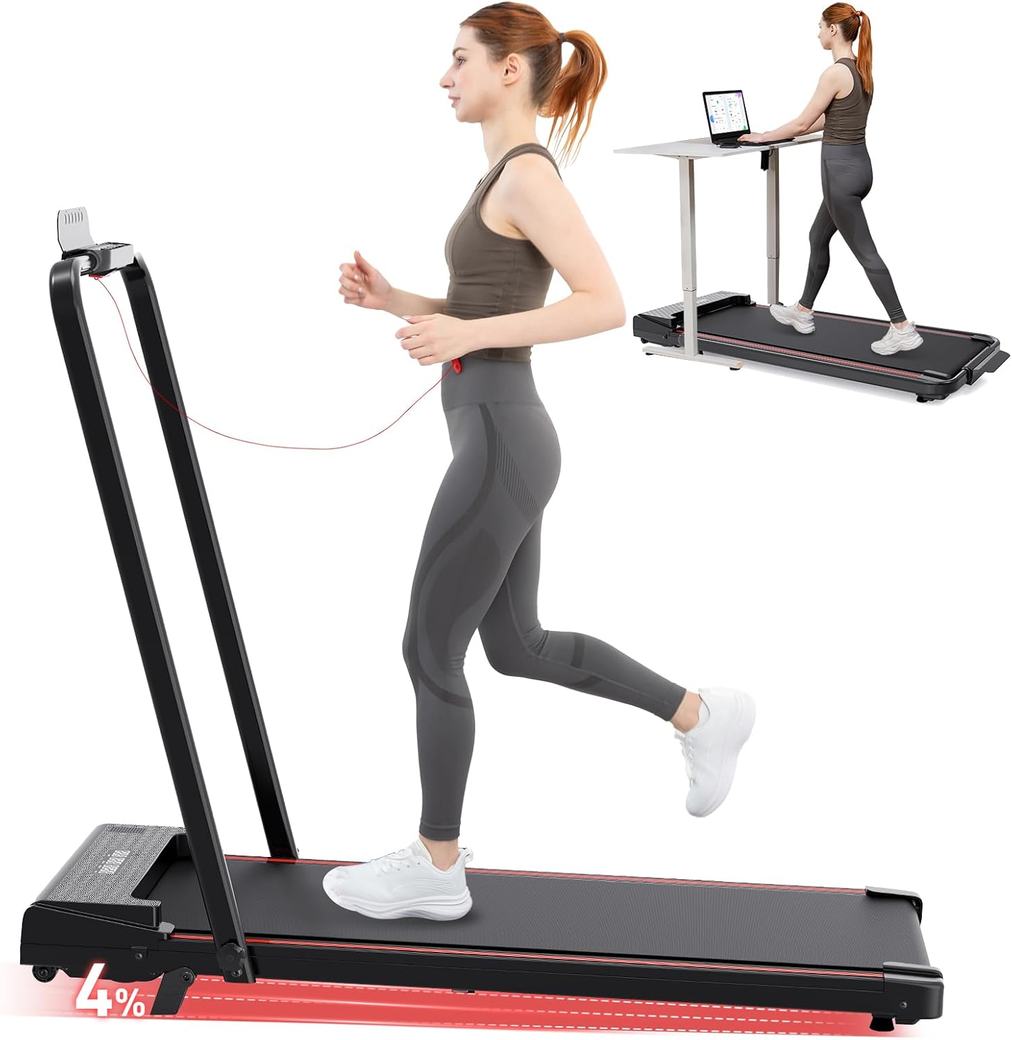 CITYSPORTS Treadmill with Incline,2 in 1 Folding Treadmill for Home and Office,12KM/H Walking Pad Foldable with Remote Control,LED Display
