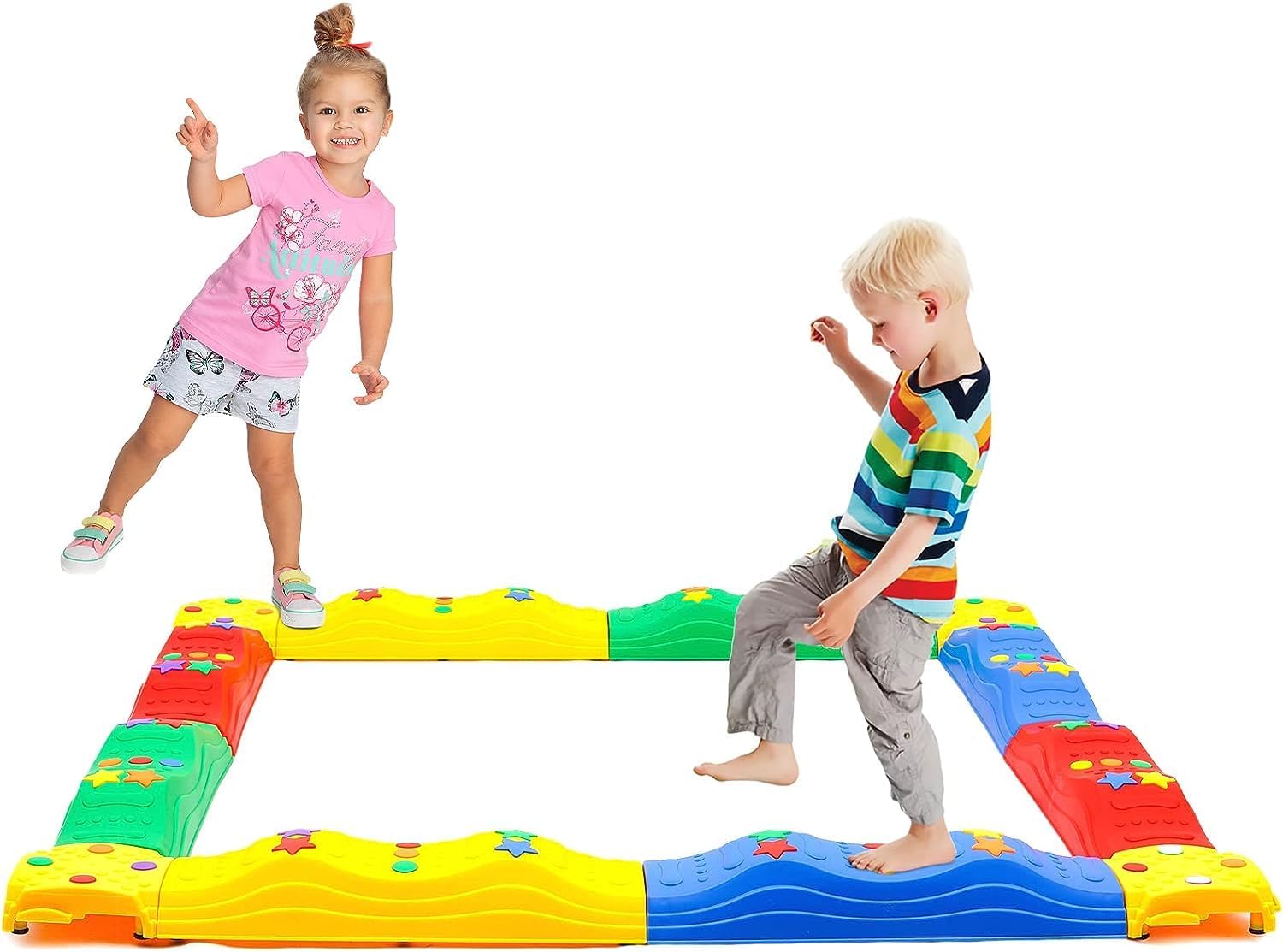Ark miido Kids Balance Stepping Stones 8 Pcs Anti-skidding Balance Beams Balance Blocks Indoor & Outdoor Kids Fitness Equipment Promotes Balance Coordination and Strength