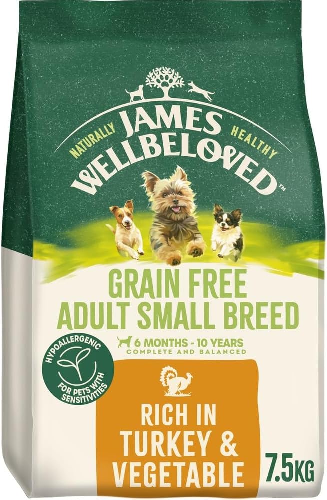 James Wellbeloved Hypoallergenic Dry Dog Food for Adult Small Breed Grain Free Turkey 7.5 kg